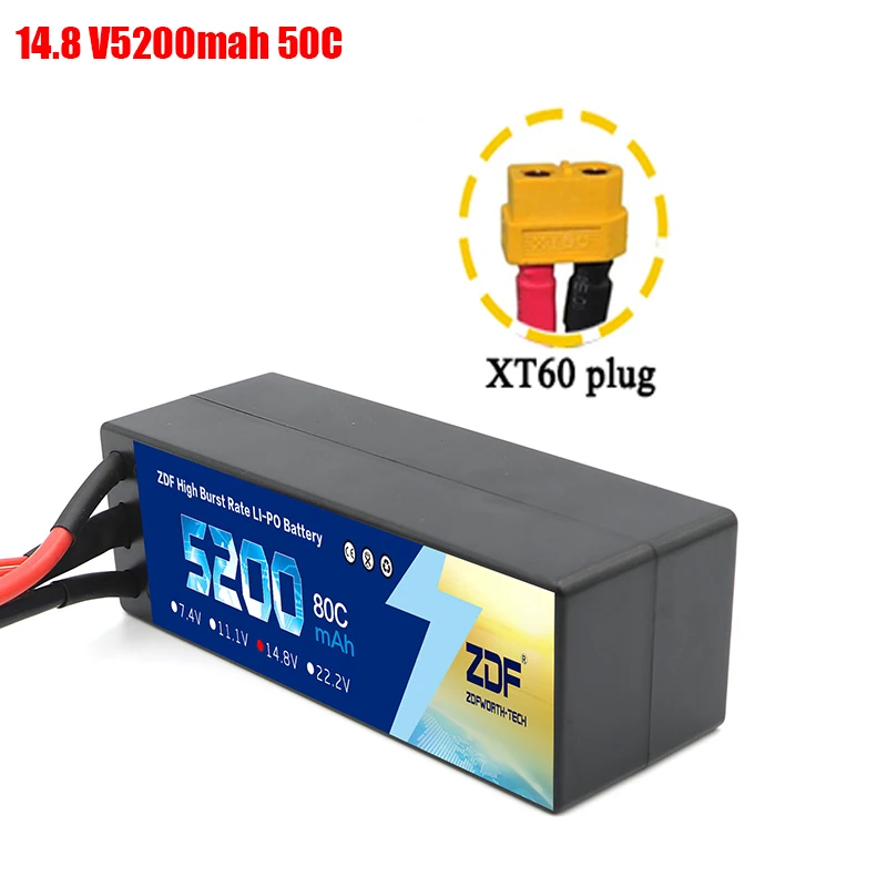 4S5200mah XT60 plug ZDF Lipo Аккумулятор 7,4 V 11,1 V 14,8 V 5200mah 6200mah Hardcase 2S 3S 4S 80C 160C 1/10 1/8 весы для Traxxas Slash 4x4 RC автомобилей лодки - Color: 4S5200mah XT60 plug