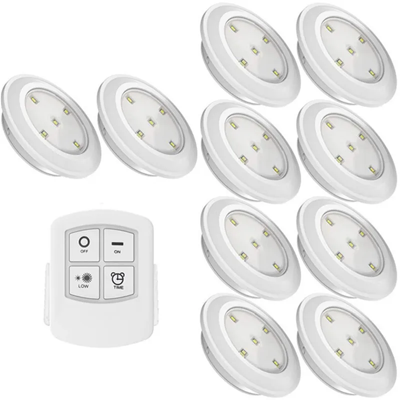 10 lamp 1 remote Диммируемый светодиодный светильник для шкафа с питанием от батареи, 5 светодиодов, лампы с беспроводным сенсорным датчиком или пультом дистанционного управления, для гардероба, лестницы, светодиодная Ночная лампа - Цвет: 10 lamp 1 remote