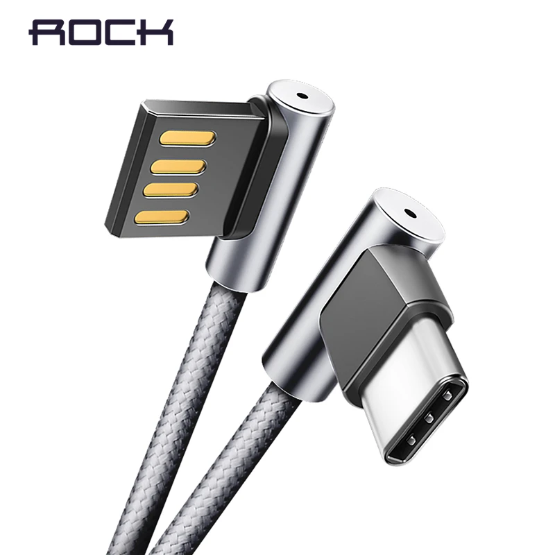 ROCK USB Type C кабель двойной L гибкий металлический 2.0A Быстрый зарядный для зарядное