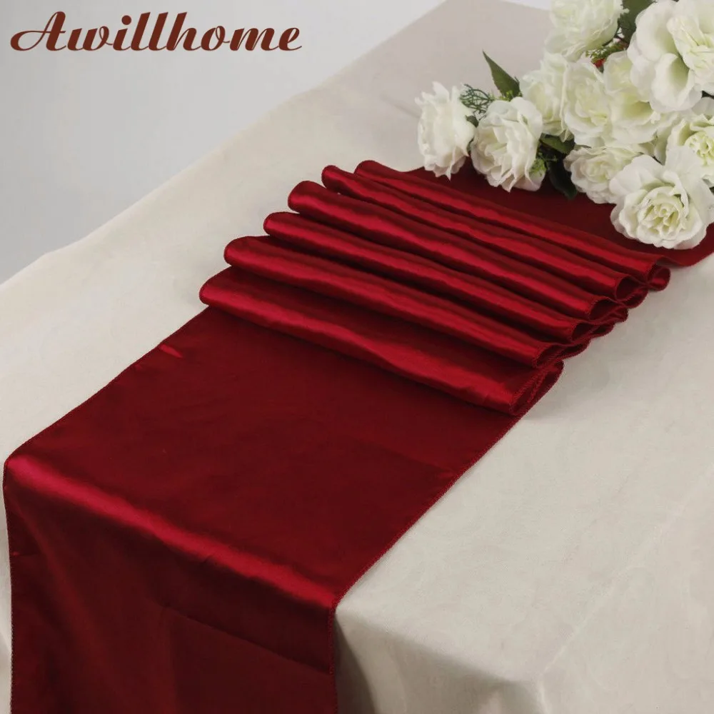 Awillhome полноцветные атласные настольные дорожки для свадебной вечеринки скатерть