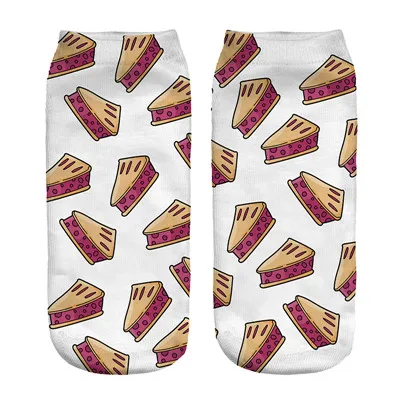 Socks 42321 Женские 3D носки, забавные носки с принтом гамбургера, Пончика, десерта, Повседневные Носки с рисунком еды, короткие носки - Цвет: Socks 42321