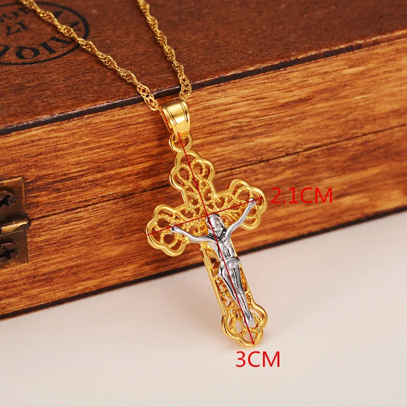 Золото Серебро Mix Иисус крест кулон Цепочки и ожерелья для Для женщин Талисманы