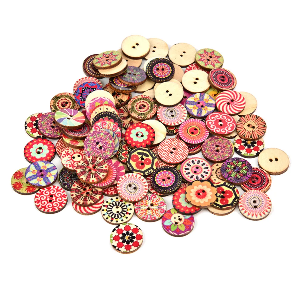 100 шт./лот деревянные пуговицы с 2 отверстиями в ретро стиле окрашенные винтажные