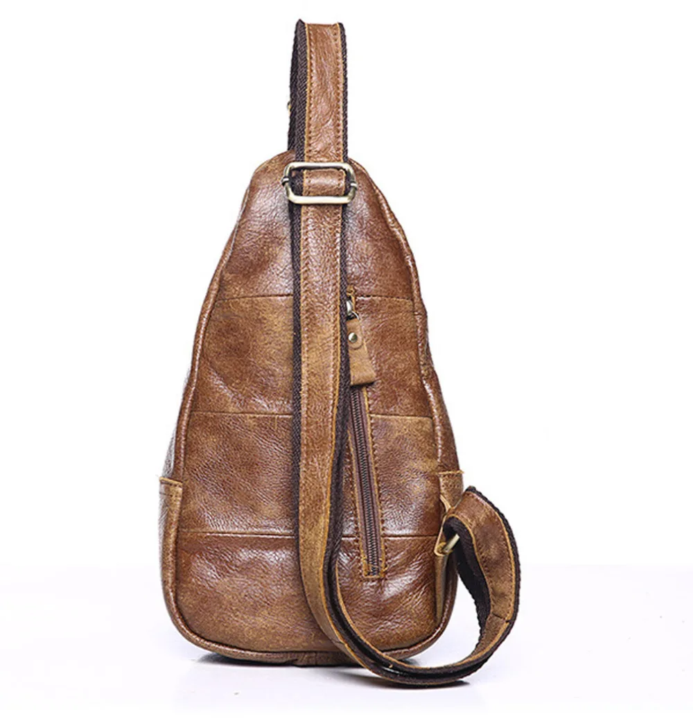 Для мужчин Винтаж Высокое качество Натуральная кожа ремень грудь обратно Day Pack