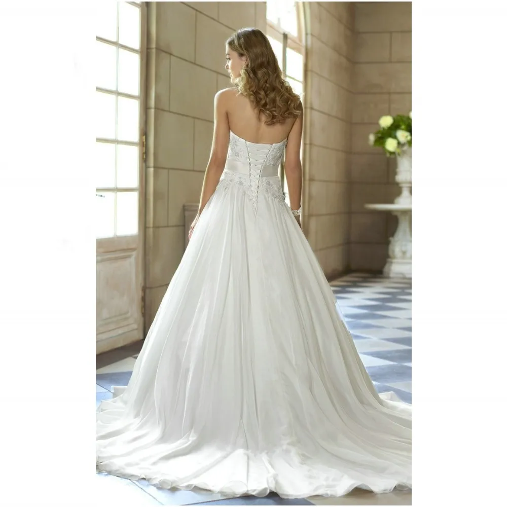 Мода Без Бретелек Бисероплетение Пояс Драпированные Спинки Lace-up Шифон Свадебные