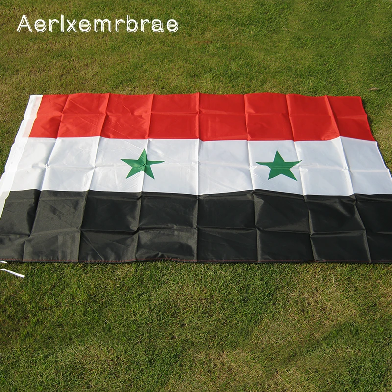 

Free Shipping aerlxemrbrae flag 90*150cm Syria flag 100% Polyester 2 Sides Printed National Flag Syria