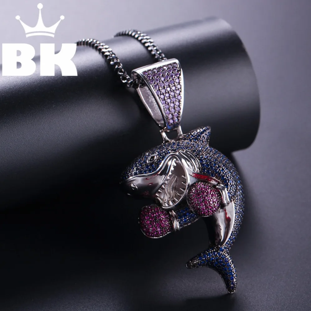 

THE BLING KING Custom Cartoon Shark Necklace HipHop Full Iced Out Cubic Zirconia gold sliver CZ Stone