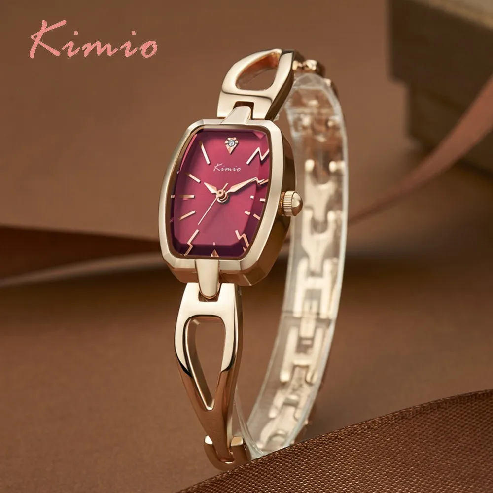 2018 KIMIO Роскошные для женщин браслет часы Ретро Tonneau квадратный полые ремень