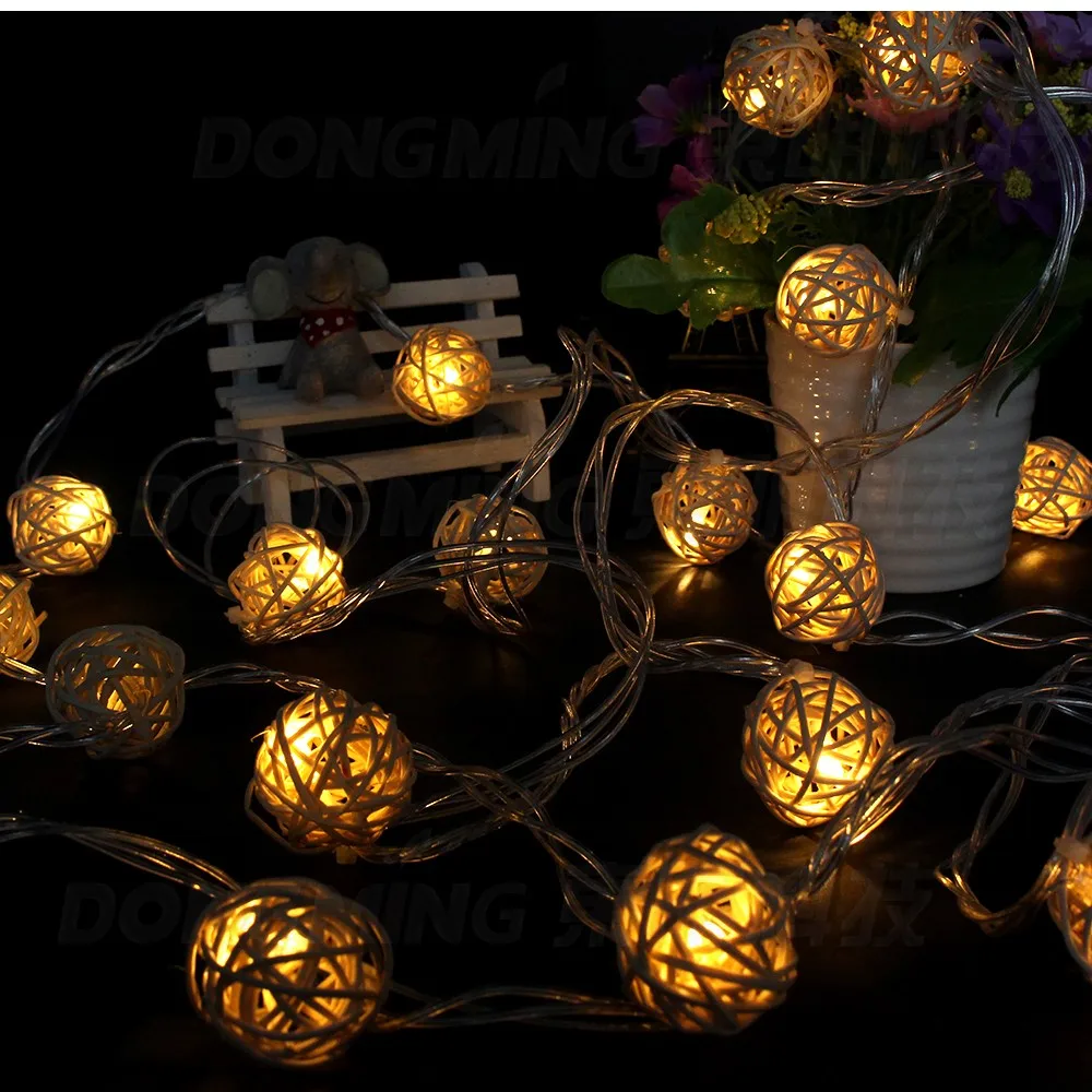 5 м 20 LED теплый белый шар из ротанга СВЕТОДИОДНАЯ Гирлянда освещение Праздник