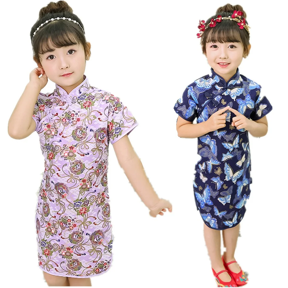 2019 Baby Girl Slim Dress Children Chinese Traditional Clothes Floral Girl's Cheongsam Party Chi-Pao Qipao Wedding Dresses | Детская