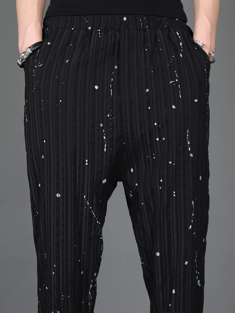 

M-2XL!!New men's striped nine pants pleated lacquer point Korean version of the slim feet pants personality men's pants.