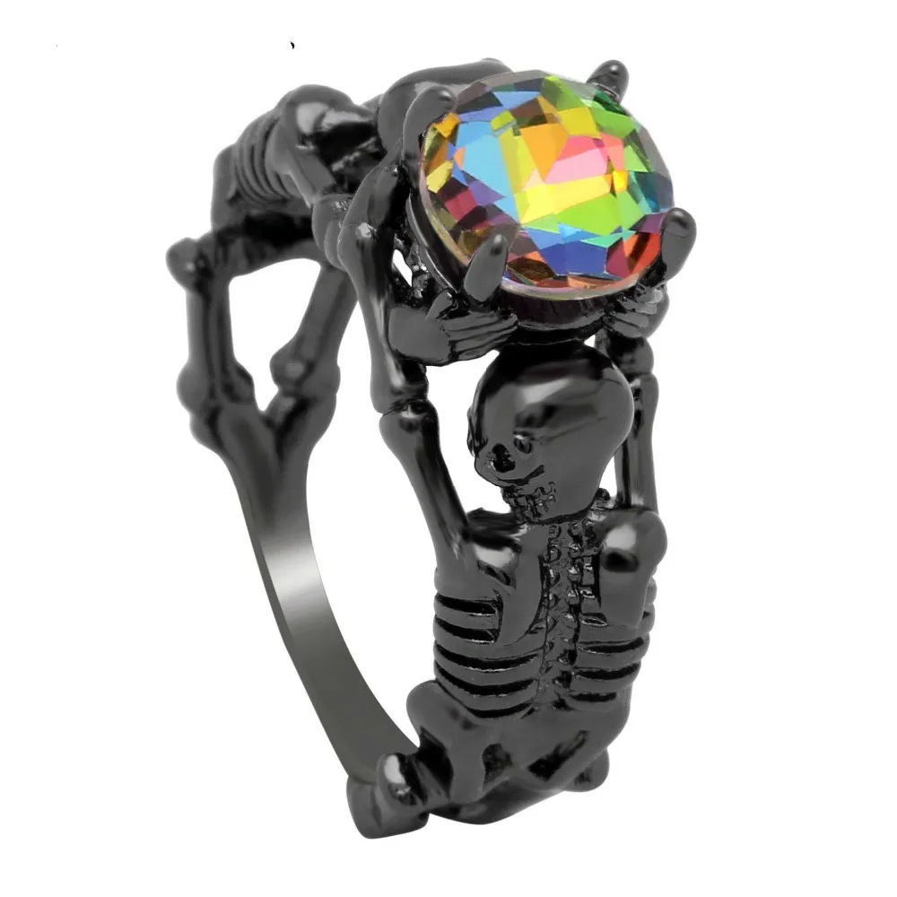 

jingyang Skull Australia Punk Style CZ Black Gold Silver Color Rings For Women Wedding Fashion Jewelry Trendy Birthday Love Gift