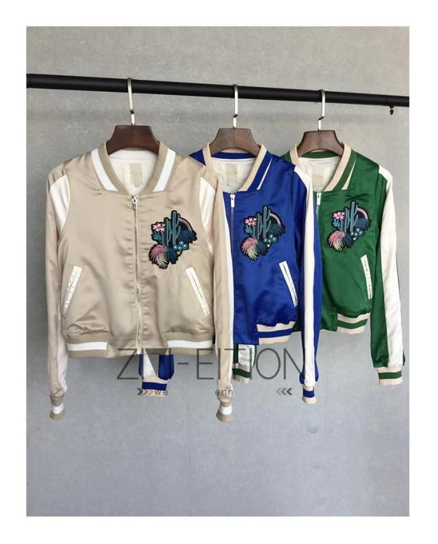 Двустороннее пальто с вышитым цветком КАКТУСОМ 2017 Женская куртка-бомбер верхняя