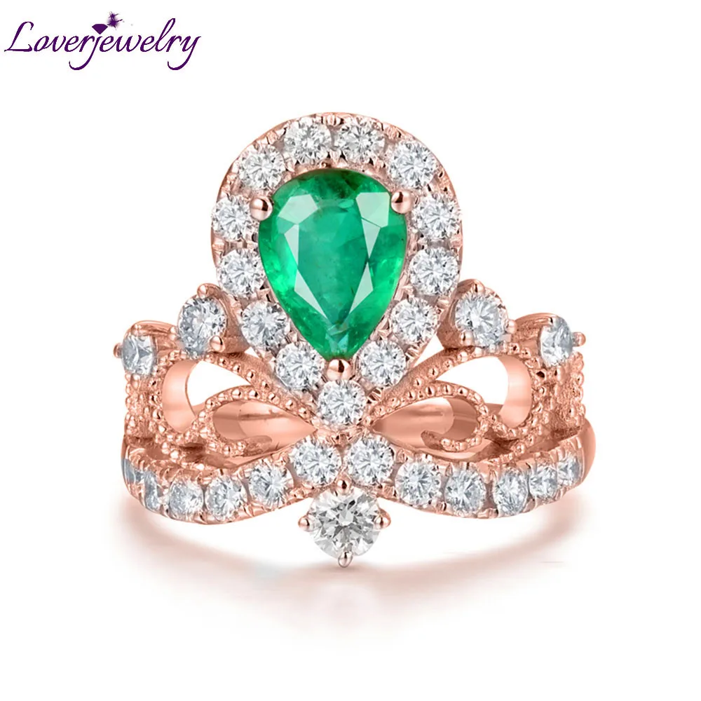 Rose Gold Ring Loverjewelry, бриллианты, кольцо для женщин, Настоящее 18 к белое золото, настоящий изумруд, драгоценный камень, помолвка, свадьба, вечная любовь, кольцо - Цвет камня: Rose Gold Ring