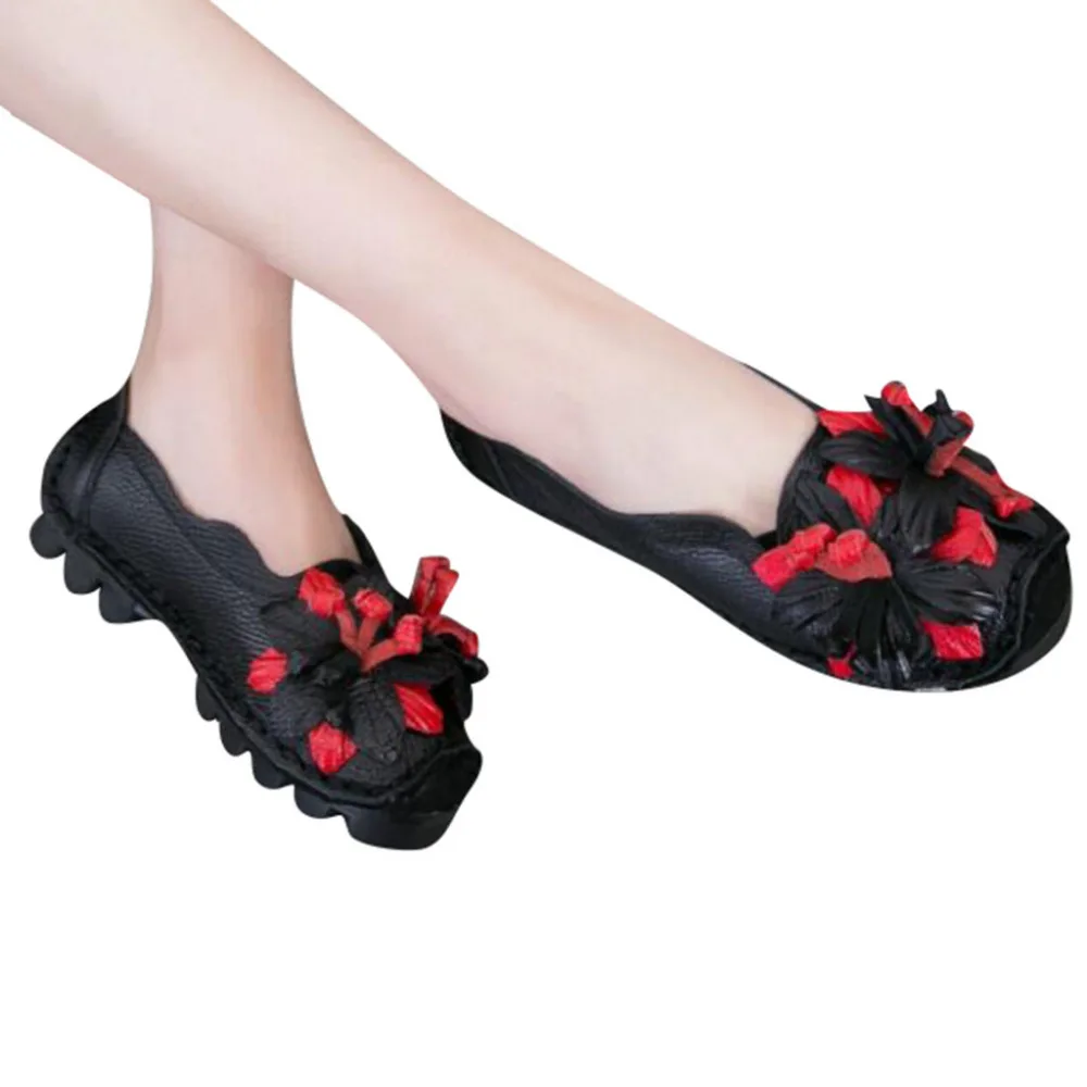 Женская Повседневная обувь ручной работы туфли на плоской мягкой подошве с