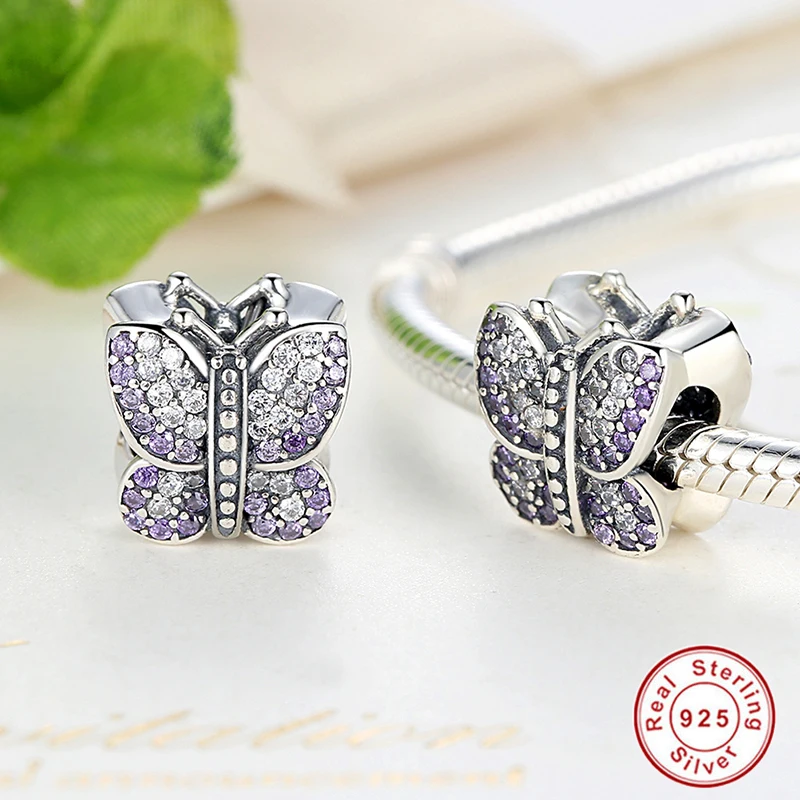 Прямая поставка! сверкающая бабочка с фиолетовым фианитом 100% Стерлинговое