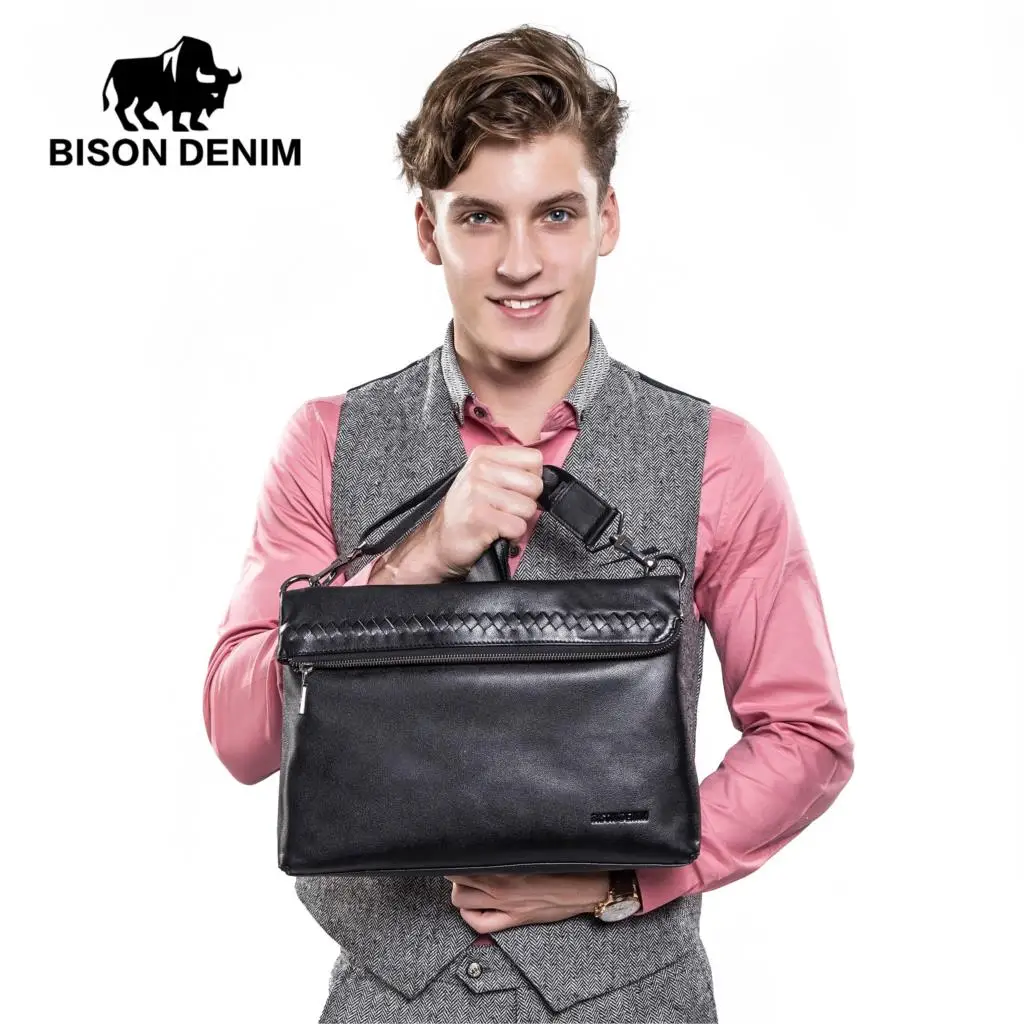 Бренд BISON DENIM мужская сумка из натуральной кожи повседневная мессенджер коровьей