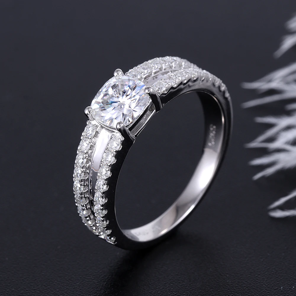 TransGem 14K 585 White Gold Center 1.1ct 6*6mm F Color Cushion Cut Moissanite Engagement Ring with a Split Shank Birthday Gifts | Украшения