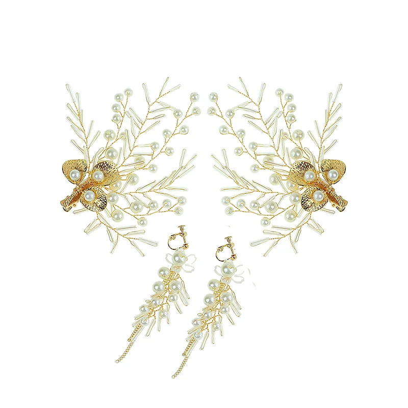 Bride Hairpiece Sets Golden Flower Side Hair Clip Earring Wedding Accessories | Украшения и аксессуары