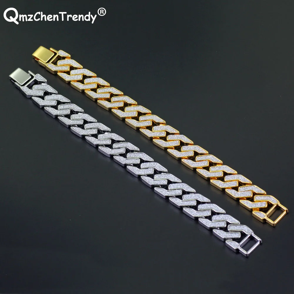 

Mens Hip Hop Jewelry Metal Electroplated Bracelets For Men Iced Out Shiny Bling Cuff Brace lace 22.5cm*1.6cm