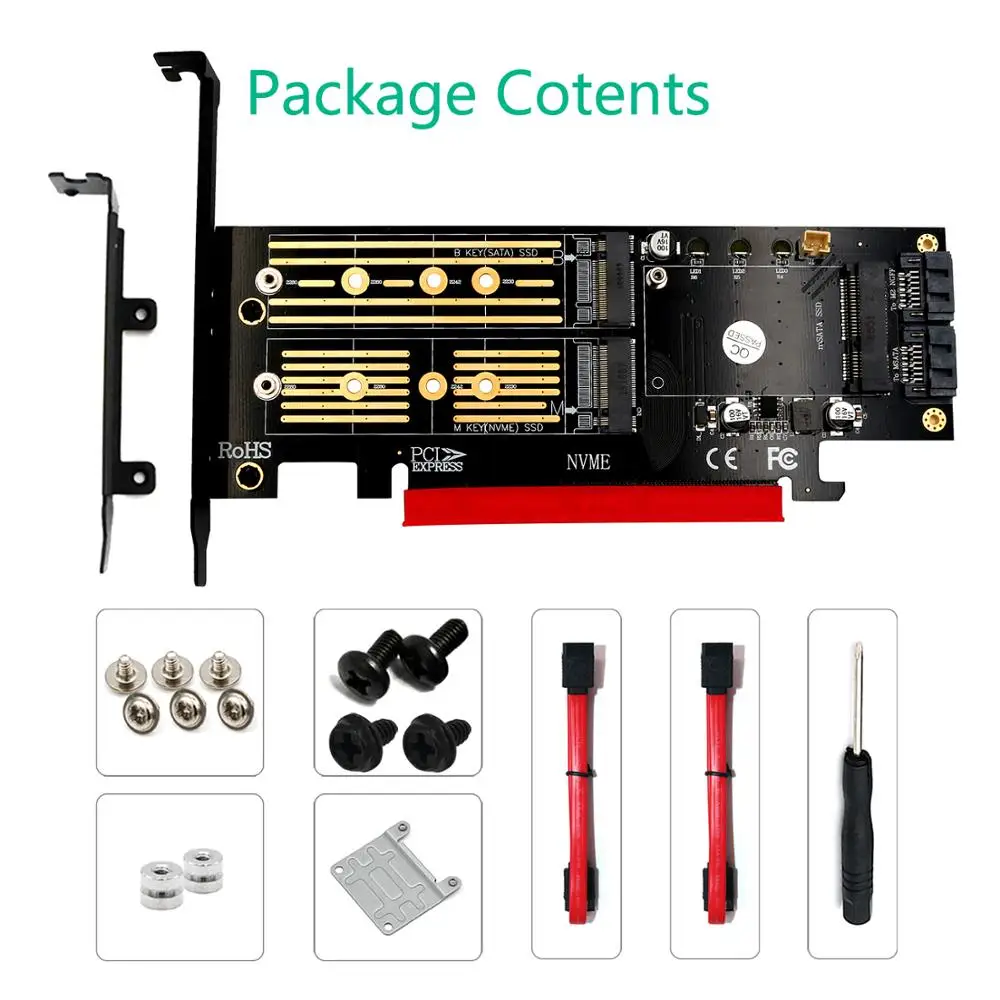 M.2 NVMe SSD NGFF mSATA к PCI E X4/X8/X16 Raiser M Key B Ключ 3in1 Express Riser Card PCIE SATA адаптер|Платы расширения|