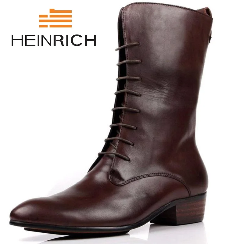 HEINRICH 2018 Men Boots Genuine Leather Shoes Mid-Calf Motorcycle Male Low Heels Footwear Botte Homme | Обувь