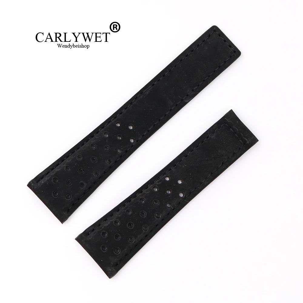 CARLYWET 22 мм черная замша настоящая кожа Замена наручных часов Ремешок петля ремня