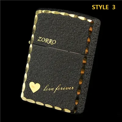 STYLE 3 ZORRO, 7 стилей, художественная резьба, Ретро Бронзовая металлическая зажигалка для прикуривателя, многоразовый газовый ветрозащитный фонарь, зажигалка, шлифовальный круг, струйная зажигалка - Цвет: STYLE 3