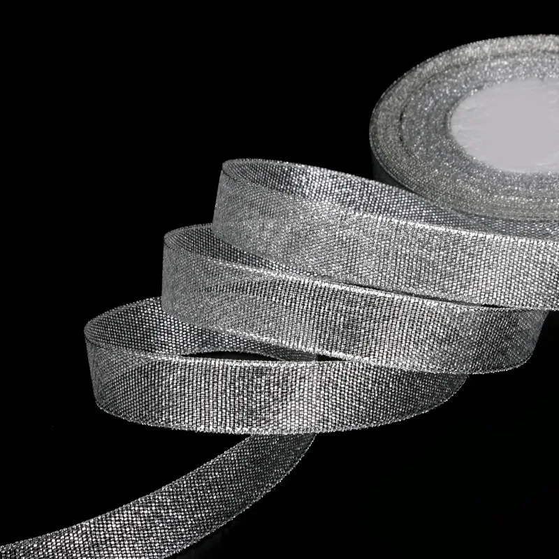 Блестящие ленты золотого и серебряного цвета ручной работы 7 мм-38 мм 25 ярдов