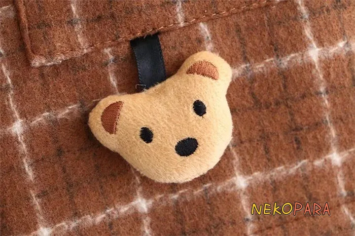 Kawaii Bear кулоны Женская клетчатая клетка А-силуэт мини юбка Мори для девушки зима шерсть смесь карман короткие юбки милые 4 цвета