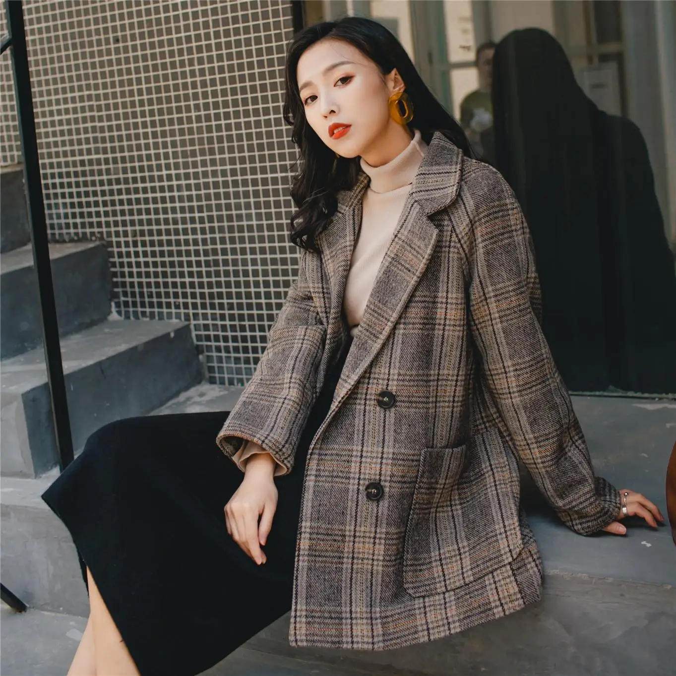 Женское шерстяное пальто Осеннее и зимнее|Женские пальто| |