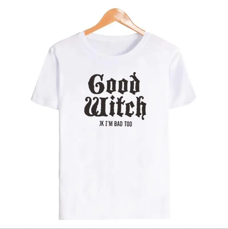 WT0212-WHITE Lei-SAGLY, футболки для пары, топ с надписью «BAD WITCH GOOD WITCH», Женская Повседневная футболка, топы для Хэллоуина - Цвет: WT0212-WHITE