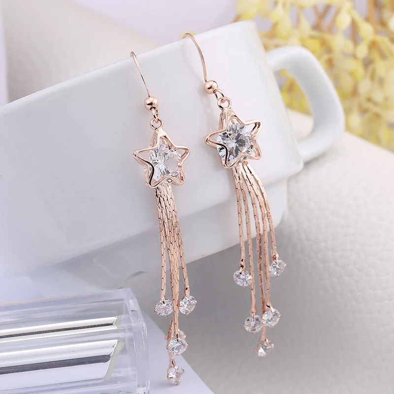 Серьги-подвески boucle d'oreille из розового золота со звездой модные длинные серьги с