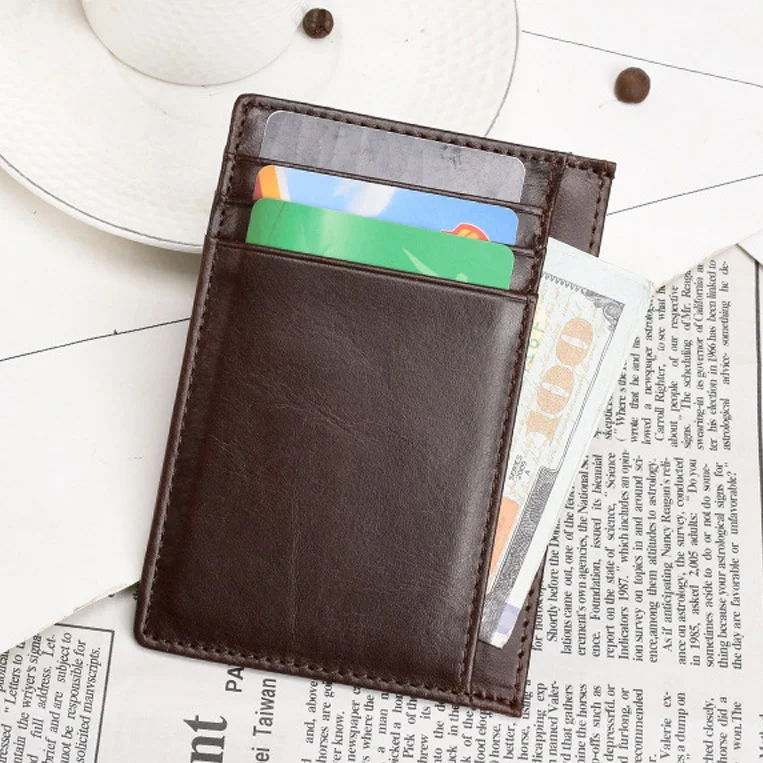 VM FASHION KISS RFID Information Security Genuine Leather Thin Wallet Unisex Credit Card Holders Business ID Purse | Багаж и сумки