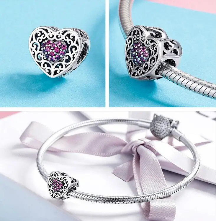 

Authentic 925 Sterling Silver Heart Shape Love Beads Fit Charms Bracelet Jewelry Valentine's Day Gift