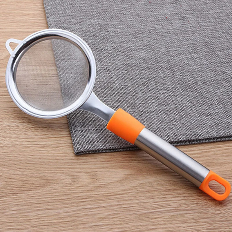 orange Из нержавеющей стали, ручной ситечко для муки, сито для приготовления выпечки, шейкер для сахара, сливное сито, портативное оборудование для выпечки, инструменты - Цвет: orange