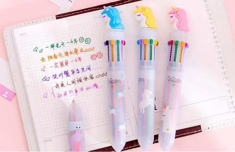 1pc Kawaii Unicorn 10 Color Ballpoint Pen Ten Colors Unicorn Ballpoint Pen Multicolor Ball Pen Office Stationery School Supplies