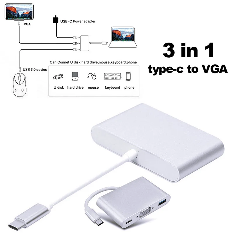 USB 3 1 Тип C к 0 VGA зарядное устройство мульти порт конвертер адаптер