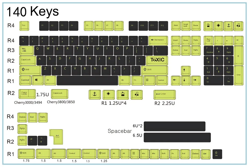 Toxic keycap 108/140 клавиш PBT Вишневый профиль краситель-сублимированный MX Переключатель для механической клавиатуры keycap только keycap