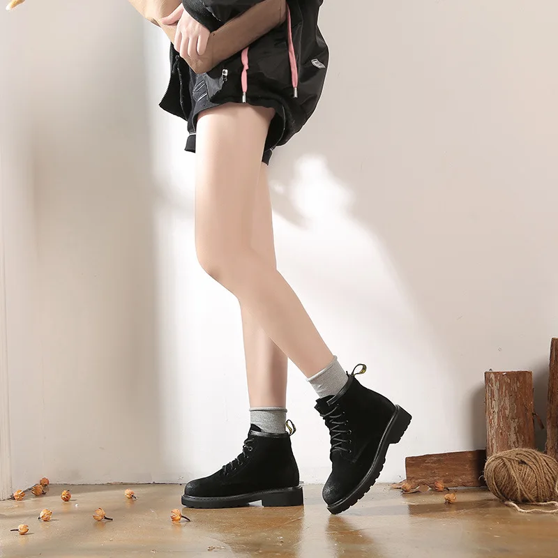 Классические Женские ботинки в стиле ретро для отдыха байкерские с закругленным