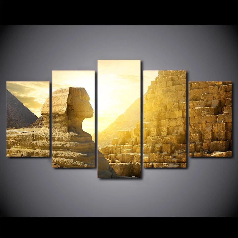 5 Pcs Sunset Egypt Pyramid Canvas HD Printed Poster Frame Painting Modular Wall Art Pictures Living Room Quadri Moderni Su Tela | Дом и сад