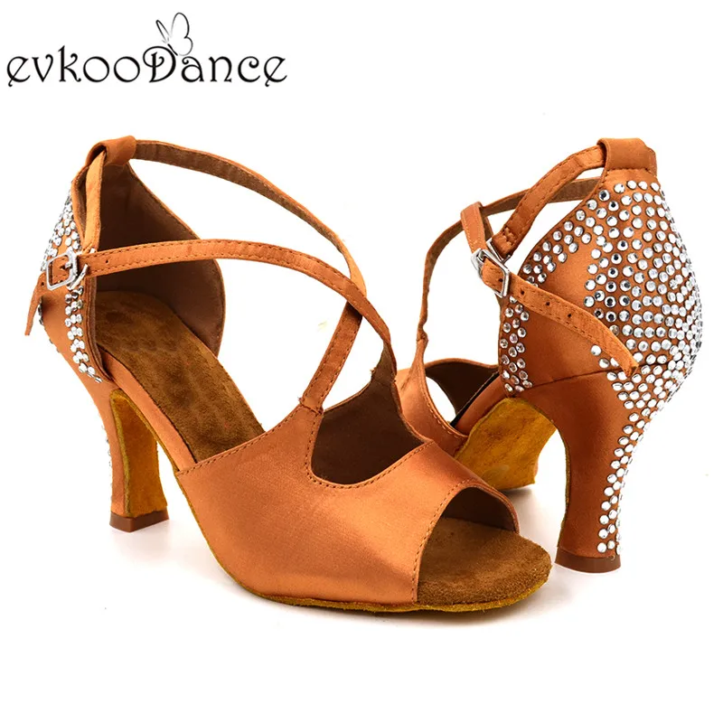 Удобные женские танцевальные туфли Zapatos De Baile из сатина со стразами на каблуке 8 см