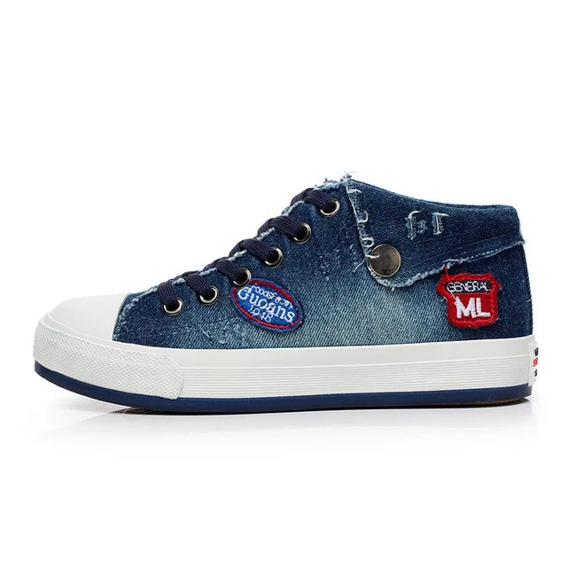 Dark blue ; Новинка года; модные высокие парусиновые кроссовки; женская джинсовая парусиновая обувь; Женская Вулканизированная обувь на шнуровке - Цвет: Dark blue