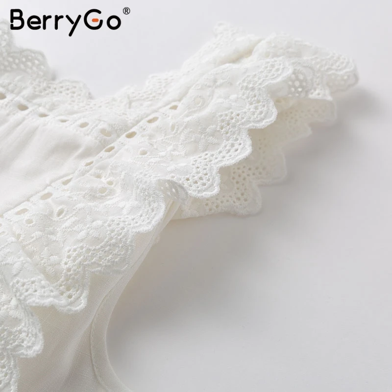 BerryGo льняные комбинезоны с оборками комбинезон вышивкой женский элегантный