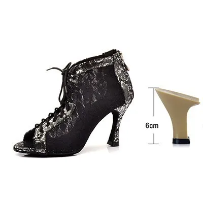 Black 6cm Ladingwu/Обувь для латинских танцев; Wonen; Цвет черный, белый; кружевные танцевальные сапоги; удобные женские бальные туфли для танцев; обувь для сальсы; женская обувь - Цвет: Black 6cm