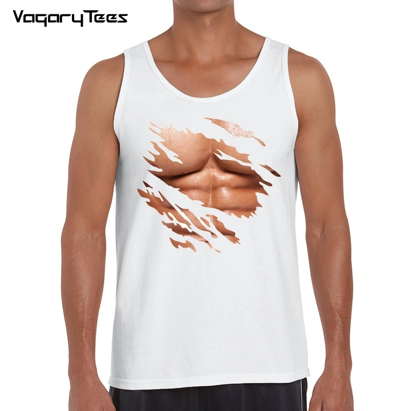 

Big Boobs Sexy Stomach Pack Abs print Vest men's tank top Summer Creative Pattern Funny Modal tank top novelty Tops