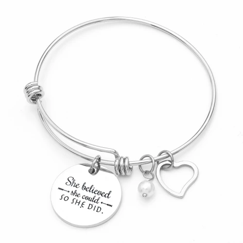 She believed bangle Серебряный Розовый Золотой шарм в форме сердца браслет жемчужные браслеты Дружба духовная Любовь ювелирные изделия для женщин девочек мама сестра - Окраска металла: She believed bangle