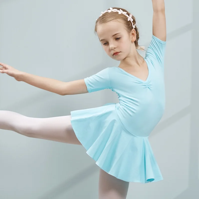 Mint Green Платье для танцев из чесаного хлопка; балетное платье-пачка для девочек; детское балетное трико с короткими рукавами из тюля для балерины - Цвет: Mint Green