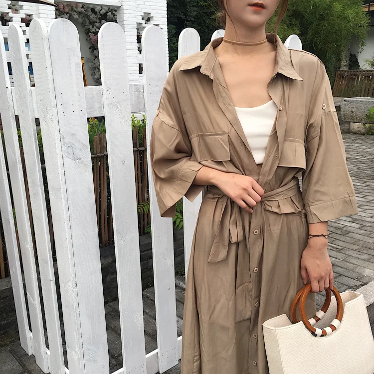 Женский кардиган с карманом, с коротким рукавом, коричневое платье, большой воротник, пуговицы, длинная рубашка, платья, женское Повседневное платье, Robe Femme Vestido