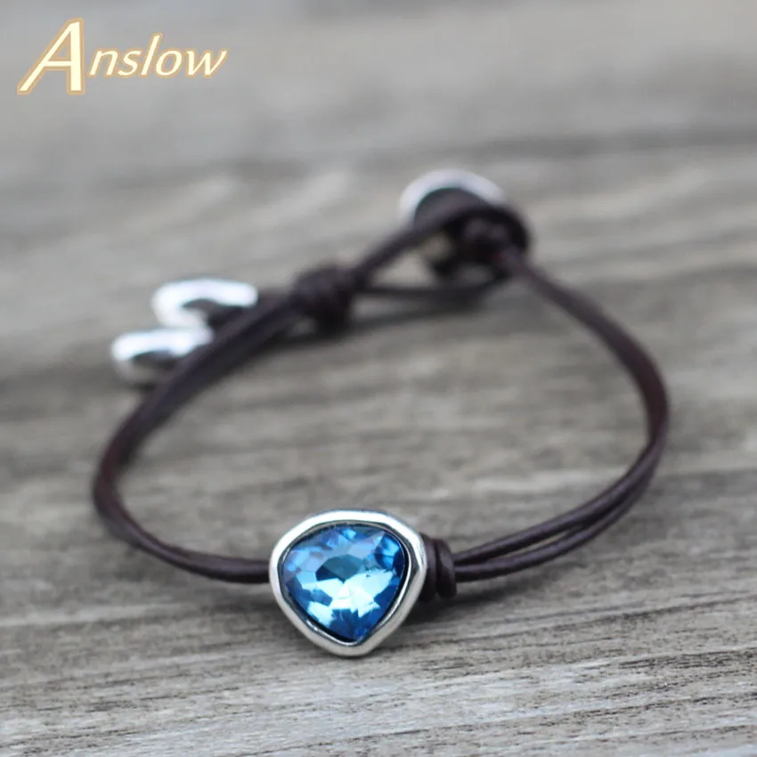 Blue Anslow, новинка, креативный дизайн, модное ювелирное изделие, сердце, ручная работа, сделай сам, кожаный браслет для девушек, студенток, пар, LOW0752LB - Окраска металла: Blue